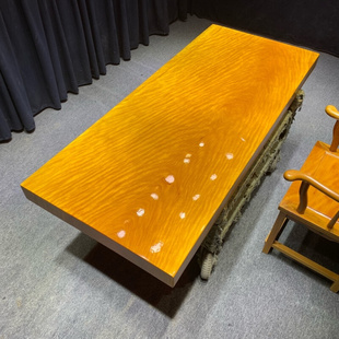 楠木花梨木大板金丝黄茶桌(黄茶桌)组合原木，实木茶台d办公新桌中式家具2米