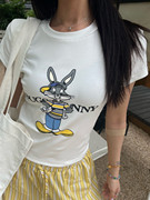 chroom西瓜夏季辣妹显瘦弹力短款上衣卡通兔子减龄短袖T恤女