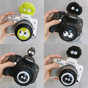 微单反数码相机58镜头盖49热靴防尘保护盖卡通毛绒煤球黑色绿色52