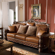 美式实木沙发真皮沙发组合客厅新古典家具欧式奢华小户型皮艺沙发