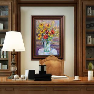美式玄关装饰画客厅复古挂画餐厅壁画单幅卧室向日葵油画花卉欧式
