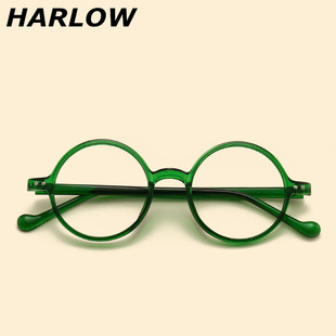 素颜绿色眼镜框男女潮圆形小框复古近视眼镜女可配度数TR90眼镜架