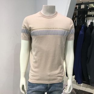 品牌男装夏季浅驼色圆领简单款，针织男士短袖t恤