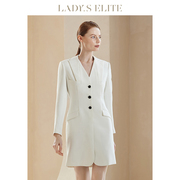 ladyselite慕裁白色戗驳领西装裙女2023时尚气质高端职业连衣裙