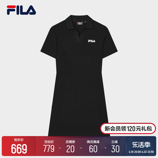 FILA 斐乐女子针织连衣裙2024夏时尚修身POLO领短袖裙子