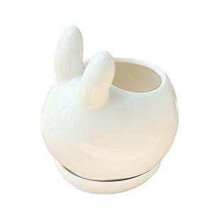 zakka多肉植物花盆白色，陶瓷可爱萌兔子，小白兔家居装饰品摆件