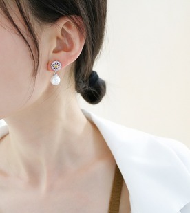 TLZ18k镀白金气质锆石珍珠耳环耳坠女经典百搭质感耳饰做工细腻