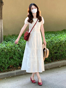 白色连衣裙女中长款夏季法式显瘦初恋小白裙蕾丝气质公主裙子