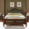 欧美式实木床罗马柱双人床1.8米主卧床带排骨架复古做旧彩绘家具