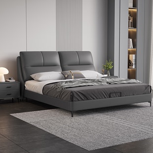 cbd真皮床现代简约1.8米m双人床意式极简轻奢软床婚床储物主卧室