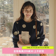 韩国直邮2024年春装Leelin优雅气质圆领显瘦圆点长袖针织衫女