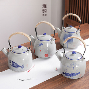 日式陶瓷茶壶家用提梁壶大容量，饭店凉水壶复古办公泡茶壶单壶定制