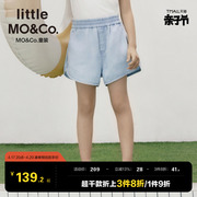 littlemoco童装夏装女童，松紧腰拳击裤牛仔裤，短裤儿童裤子女大童