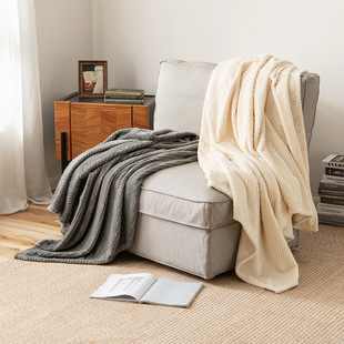 菠萝格纯色ins北欧空调毯披肩盖毯床尾巾床搭装饰毯针织沙发毯子