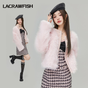 曹曦月同款lacrawfish韩系千金小香风，粉色甜美毛绒环保皮草外套女