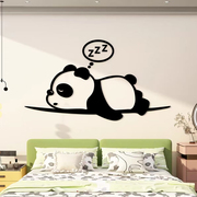 儿童区房间布置墙面装饰熊猫公仔主题卧室床头，背景亚克力3d贴纸画