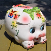 超大号蝴蝶结陶瓷小猪存钱罐，招财金猪，储蓄罐猪硬币储钱罐客厅摆件