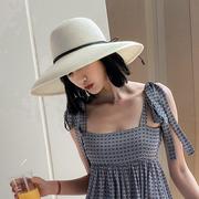 夏天帽子女时尚太阳休闲沙滩帽出游优雅防晒帽大沿帽海边遮脸