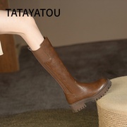TATA YATOU他她丫头不过膝长靴女靴骑士靴真皮高筒厚底显瘦长筒靴