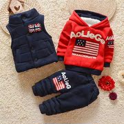 男童冬装套装23酷帅童装加绒加厚卫衣外套儿童宝宝冬季三件套