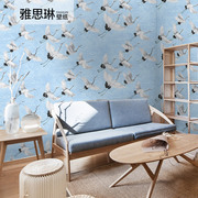 新中式无纺布仙鹤白鹤白鹭茶室客厅卧室房间背景壁纸墙纸粉色蓝色