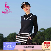 SVG高尔夫服装女春夏款针织蕾丝绣花长袖T恤衫修身女士运动打底衫