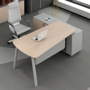 简约现代办公室老板桌子，2米板式主管班台组合时尚，北欧橡木色家具