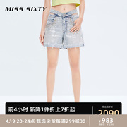 Miss Sixty2023夏季牛仔短裤女重工性感蝴蝶腰直筒甜酷