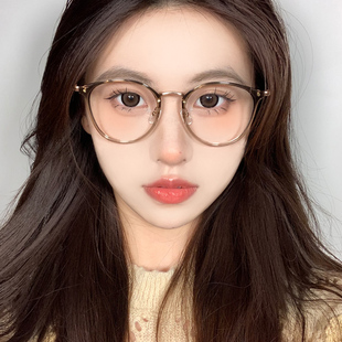 超轻纯钛素颜眼镜近视女款圆脸，显瘦网上可配有度数，韩版眼睛框架潮
