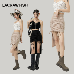 lacrawfish辣妹风设计感抽褶包臀显瘦半身裙前短后长性感短裙女