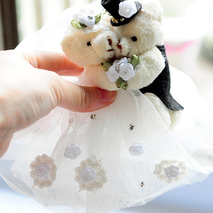 韩国婚纱小熊钥匙链公仔，毛绒玩具情侣布娃娃一对结婚礼物创意挂件