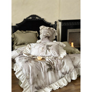 法式春夏季天丝棉，四件套复古风，印花被套凉感丝滑1.8米床上用品