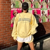韩国东大门秋季女士棉字母印花休闲运动卫衣短裤套装黄色洋气