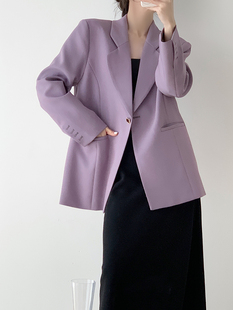 紫色西装外套女2024春秋小个子高级设计感斜纹复古休闲显瘦小西服