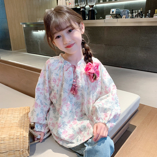女童衬衫2024春装儿童韩版娃娃衫上衣宝宝花式洋气长袖衬衣潮