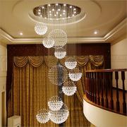 2023别墅楼梯吊灯复式楼客厅，大水晶吊灯圆球，走廊装饰工程灯具