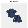 macmioco男童套装夏装童装牛仔，短袖儿童宝宝，时髦帅气衬衫潮装痞帅