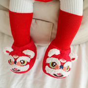 婴幼儿0-6个月1岁宝宝秋冬满月虎头鞋袜红色喜庆加厚保暖软底鞋