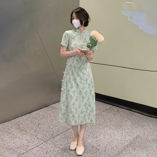 新中式改良版旗袍重工连衣裙女夏季温柔风设计感小众开叉中长裙子
