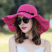 帽子女夏季出游草帽，圆顶遮阳帽防晒太阳可折叠休闲青年沙滩帽凉帽