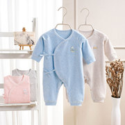 初生婴儿连体衣纯棉春秋绑带，0个3月哈衣新生儿衣服，无骨和尚服内衣