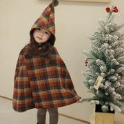 女童时髦斗篷2023秋冬装，韩版儿童连帽外套，大衣过年女宝宝外出披风