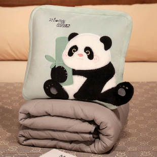 可爱熊猫抱枕被子两用加厚办公室，折叠午睡枕头，毯子二合一沙发汽车