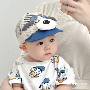 婴儿帽子夏季薄款宝宝鸭舌帽，可爱小狗男童棒球帽网眼透气防晒遮阳