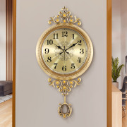 欧式挂钟客厅家用时尚大气黄铜钟表静音轻奢创意挂表豪华摇摆时钟