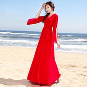 波西米亚夏季超仙长裙2024显瘦雪纺海边度假连衣裙大码沙滩裙