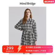 MindBridge百家好裙子女春季长袖格纹衬衫裙2024中长款连衣裙