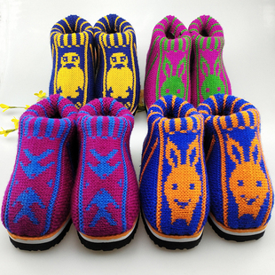儿童毛线保暖棉鞋手工编织居家冬季棉鞋