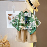 儿童2024复古夏威夷短袖碎花，衬衫夏季宽松高级感小众帅港味两件套