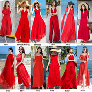 大红色波西米亚超仙沙滩长裙，女夏海南三亚泰国海边度假吊带连衣裙